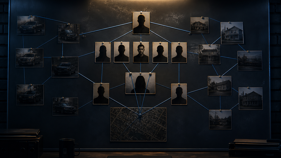 Criminal investigation link charts — illustrative network map