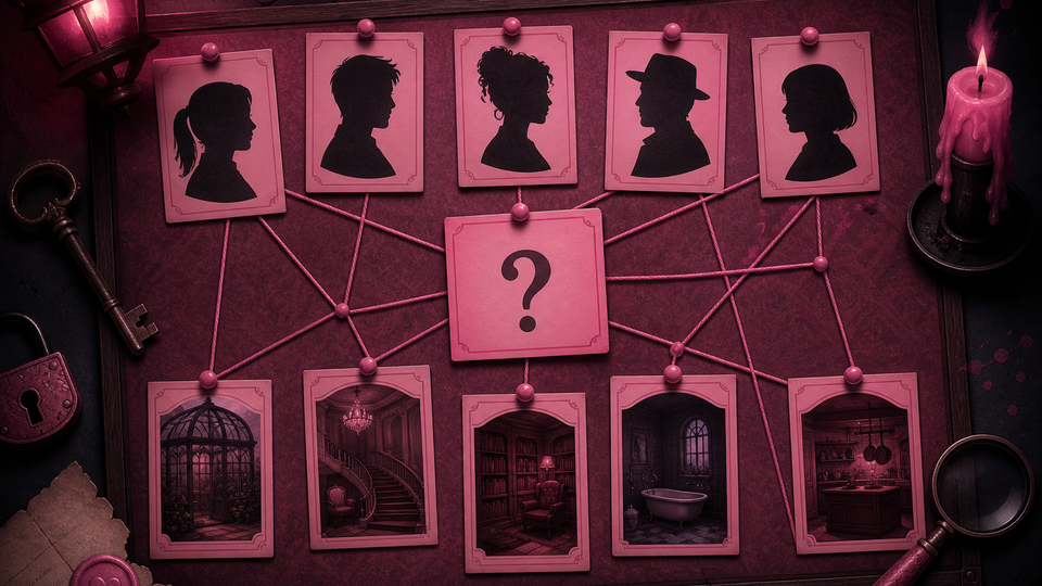 Escape room and mystery game design maps — illustrative network map