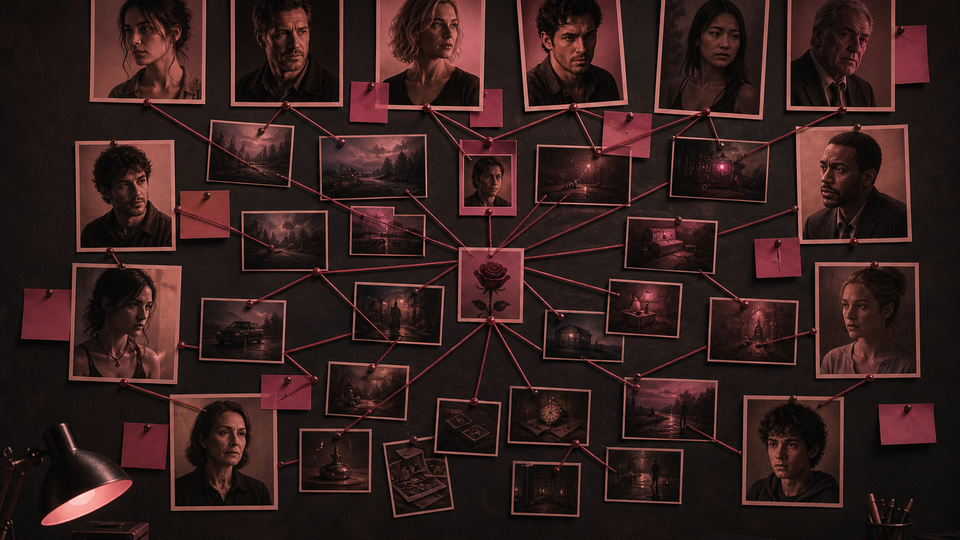 Film and TV character relationship boards — illustrative network map