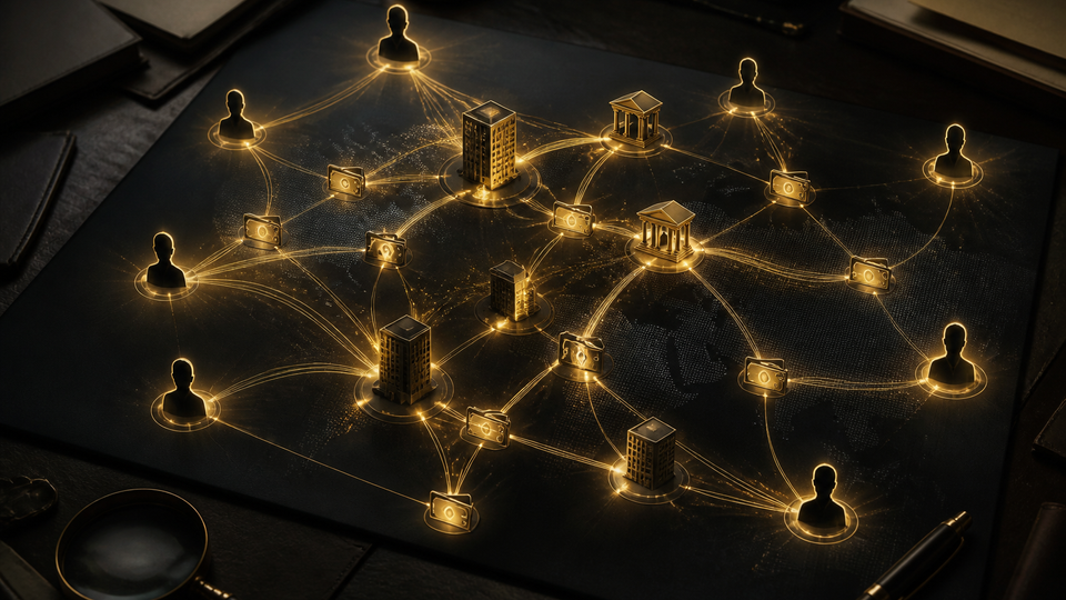 Fraud investigation relationship maps — illustrative network map