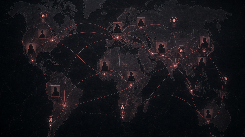Human trafficking investigation charts — illustrative network map