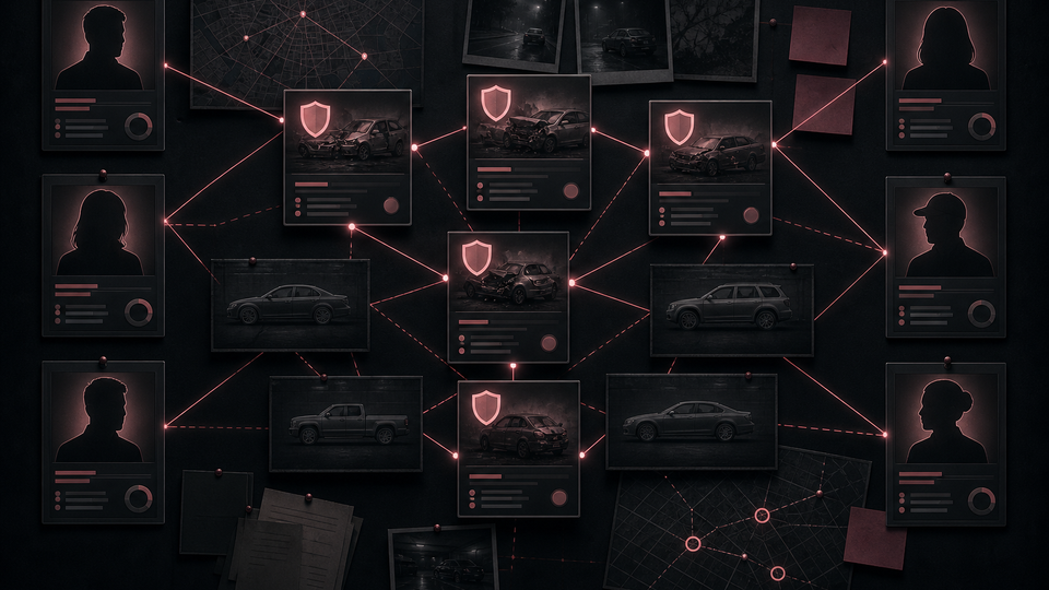 Insurance fraud network analysis — illustrative network map