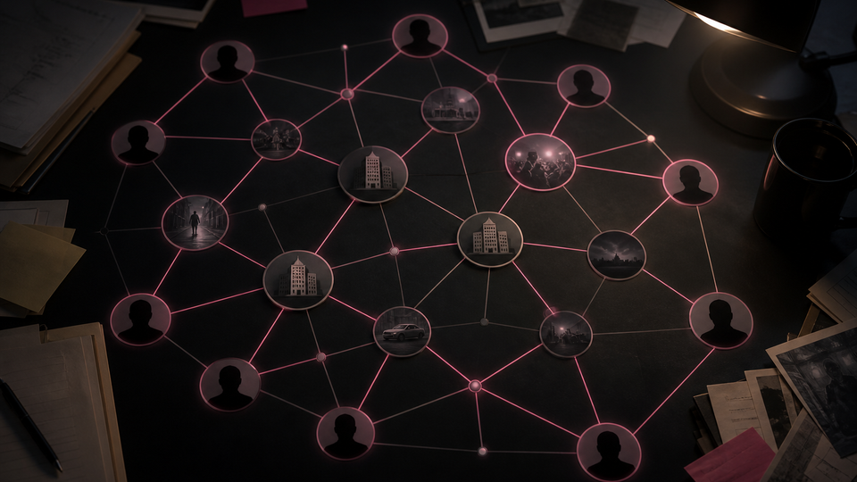 Investigative journalism network boards — illustrative network map