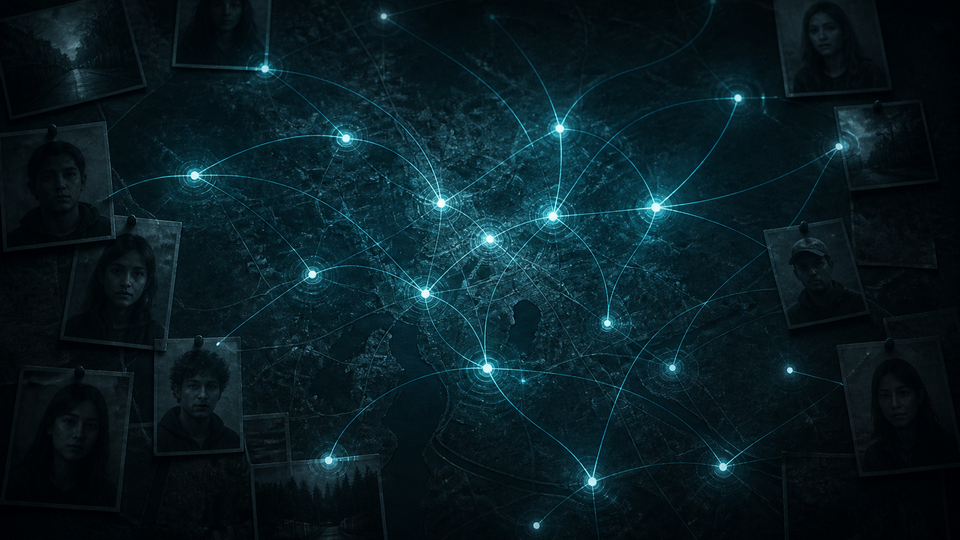 Missing persons investigation maps — illustrative network map