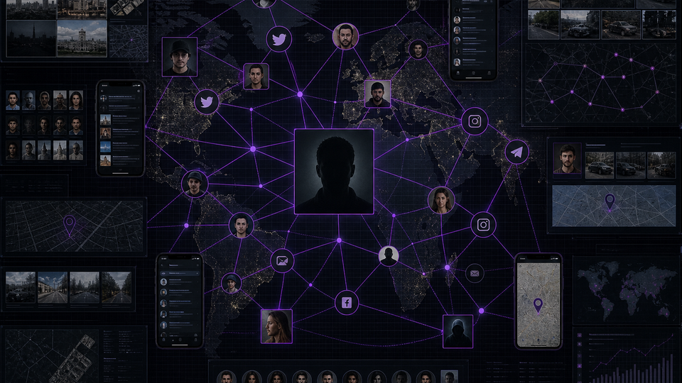 OSINT investigations on a link chart — illustrative network map